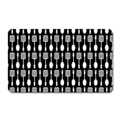 Black And White Spatula Spoon Pattern Magnet (rectangular) by GardenOfOphir