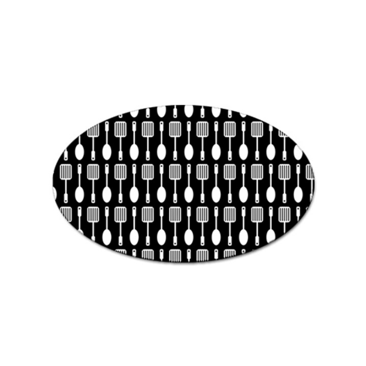 Black And White Spatula Spoon Pattern Sticker Oval (100 pack)