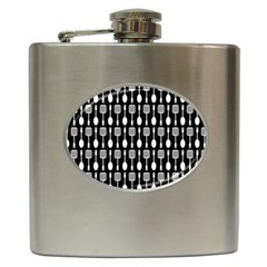 Black And White Spatula Spoon Pattern Hip Flask (6 Oz) by GardenOfOphir