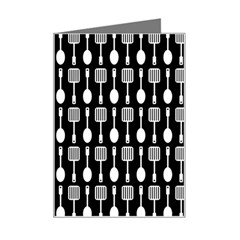 Black And White Spatula Spoon Pattern Mini Greeting Card by GardenOfOphir