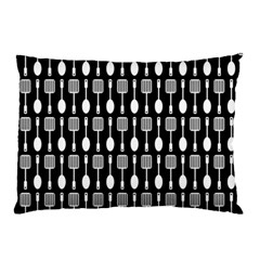 Black And White Spatula Spoon Pattern Pillow Case by GardenOfOphir