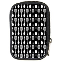 Black And White Spatula Spoon Pattern Compact Camera Leather Case by GardenOfOphir