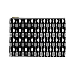 Black And White Spatula Spoon Pattern Cosmetic Bag (large) by GardenOfOphir