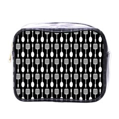 Black And White Spatula Spoon Pattern Mini Toiletries Bag (one Side) by GardenOfOphir