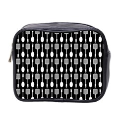 Black And White Spatula Spoon Pattern Mini Toiletries Bag (two Sides) by GardenOfOphir