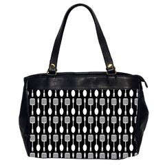 Black And White Spatula Spoon Pattern Oversize Office Handbag (2 Sides) by GardenOfOphir