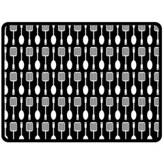 Black And White Spatula Spoon Pattern Fleece Blanket (large) by GardenOfOphir