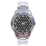 Black And White Spatula Spoon Pattern Stainless Steel Analogue Watch Front