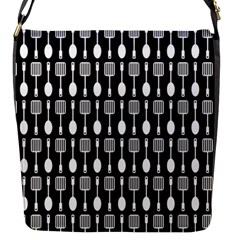 Black And White Spatula Spoon Pattern Flap Closure Messenger Bag (s) by GardenOfOphir