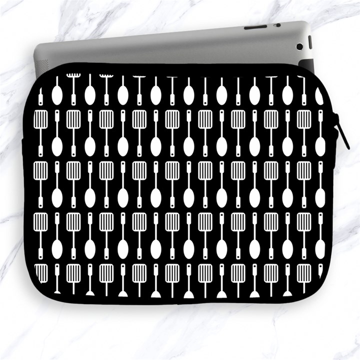 Black And White Spatula Spoon Pattern Apple iPad 2/3/4 Zipper Cases