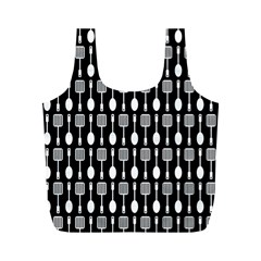 Black And White Spatula Spoon Pattern Full Print Recycle Bag (m) by GardenOfOphir