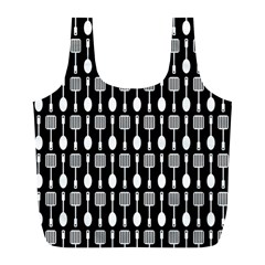 Black And White Spatula Spoon Pattern Full Print Recycle Bag (l) by GardenOfOphir