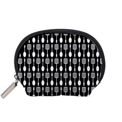 Black And White Spatula Spoon Pattern Accessory Pouch (small) by GardenOfOphir