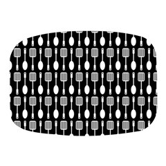 Black And White Spatula Spoon Pattern Mini Square Pill Box by GardenOfOphir