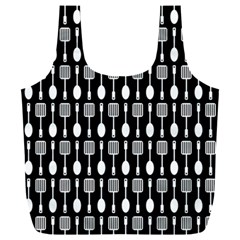 Black And White Spatula Spoon Pattern Full Print Recycle Bag (xxl) by GardenOfOphir