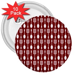 Red And White Kitchen Utensils Pattern 3  Buttons (10 Pack)  by GardenOfOphir