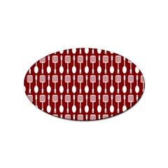 Red And White Kitchen Utensils Pattern Sticker Oval (10 Pack) by GardenOfOphir