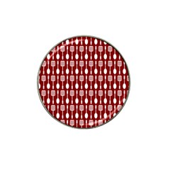 Red And White Kitchen Utensils Pattern Hat Clip Ball Marker by GardenOfOphir