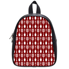 Red And White Kitchen Utensils Pattern School Bag (small) by GardenOfOphir