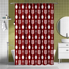 Red And White Kitchen Utensils Pattern Shower Curtain 48  X 72  (small)  by GardenOfOphir