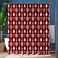 Red And White Kitchen Utensils Pattern Shower Curtain 60  X 72  (medium)  by GardenOfOphir