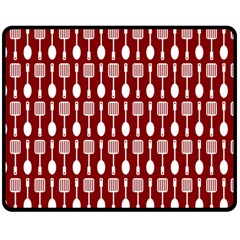 Red And White Kitchen Utensils Pattern Two Sides Fleece Blanket (medium) by GardenOfOphir