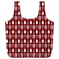 Red And White Kitchen Utensils Pattern Full Print Recycle Bag (xl) by GardenOfOphir