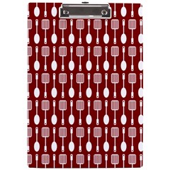 Red And White Kitchen Utensils Pattern A4 Acrylic Clipboard by GardenOfOphir