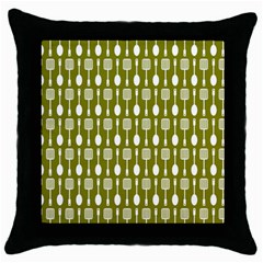 Olive Green Spatula Spoon Pattern Throw Pillow Case (black) by GardenOfOphir