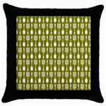 Olive Green Spatula Spoon Pattern Throw Pillow Case (Black) Front