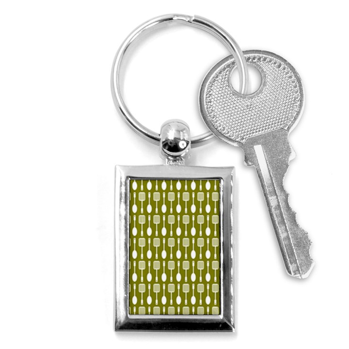 Olive Green Spatula Spoon Pattern Key Chain (Rectangle)