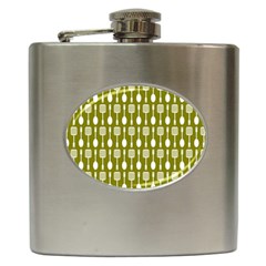 Olive Green Spatula Spoon Pattern Hip Flask (6 Oz) by GardenOfOphir