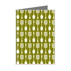 Olive Green Spatula Spoon Pattern Mini Greeting Card by GardenOfOphir