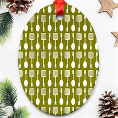 Olive Green Spatula Spoon Pattern Oval Ornament (two Sides) by GardenOfOphir