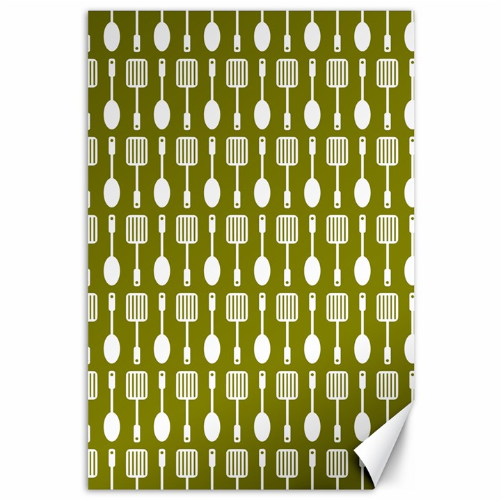 Olive Green Spatula Spoon Pattern Canvas 12  x 18 