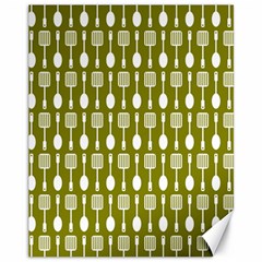 Olive Green Spatula Spoon Pattern Canvas 11  X 14  by GardenOfOphir