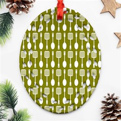 Olive Green Spatula Spoon Pattern Ornament (oval Filigree)