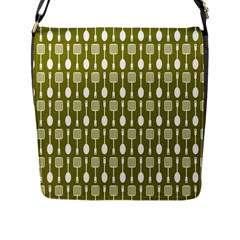 Olive Green Spatula Spoon Pattern Flap Closure Messenger Bag (l)