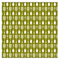 Olive Green Spatula Spoon Pattern Square Satin Scarf (36  X 36 ) by GardenOfOphir