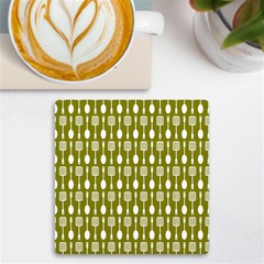 Olive Green Spatula Spoon Pattern Uv Print Square Tile Coaster  by GardenOfOphir