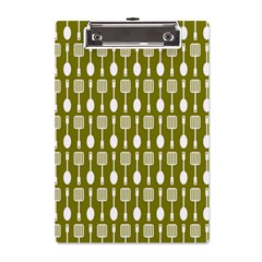 Olive Green Spatula Spoon Pattern A5 Acrylic Clipboard by GardenOfOphir