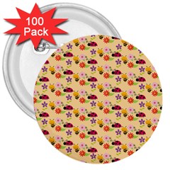 Colorful Ladybug Bess And Flowers Pattern 3  Buttons (100 Pack)  by GardenOfOphir