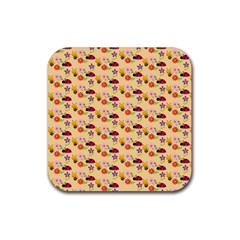 Colorful Ladybug Bess And Flowers Pattern Rubber Coaster (square) by GardenOfOphir