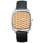 Colorful Ladybug Bess And Flowers Pattern Square Metal Watch Front