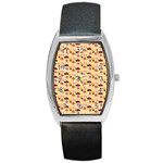 Colorful Ladybug Bess And Flowers Pattern Barrel Style Metal Watch Front