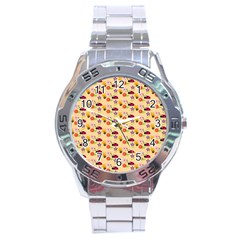 Colorful Ladybug Bess And Flowers Pattern Stainless Steel Analogue Watch by GardenOfOphir