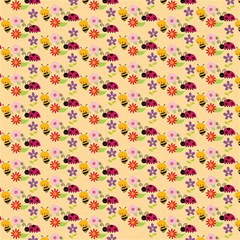 Colorful Ladybug Bess And Flowers Pattern Play Mat (square) by GardenOfOphir