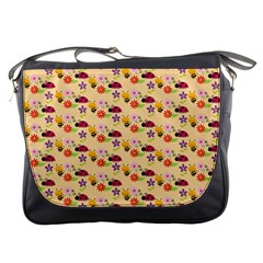 Colorful Ladybug Bess And Flowers Pattern Messenger Bag by GardenOfOphir