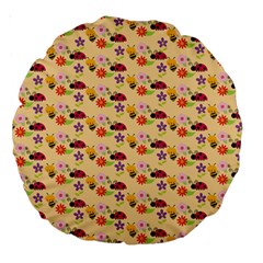 Colorful Ladybug Bess And Flowers Pattern Large 18  Premium Round Cushions by GardenOfOphir