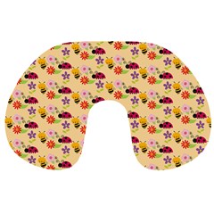 Colorful Ladybug Bess And Flowers Pattern Travel Neck Pillow by GardenOfOphir